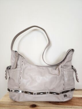 The Sak Kendra Y2K Hobo Shoulder Bag Leather Studded Embellished Gray Taupe VTG